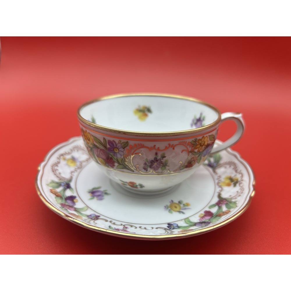 Vintage Schumann "Dresden Flowers" Empress Tea Cup & Saucer~Germany